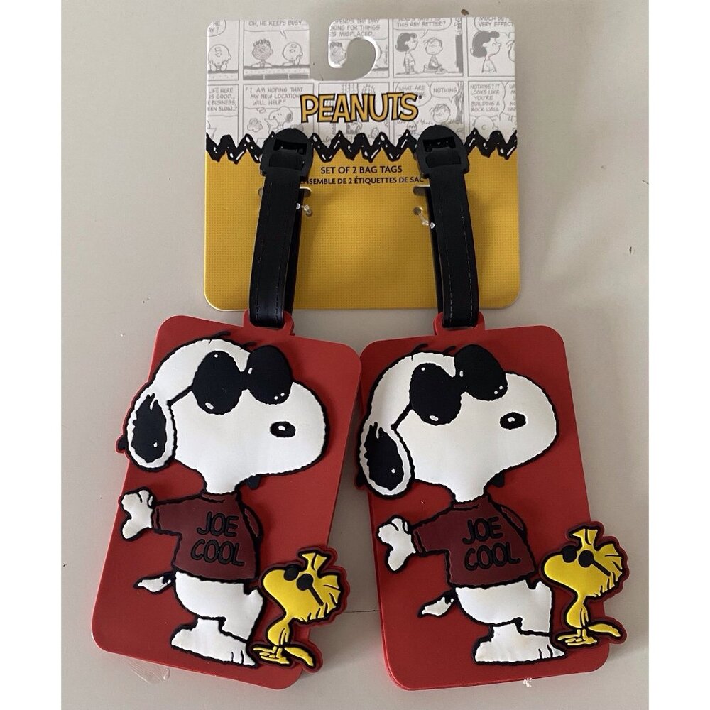 2 Pack Peanuts Snoopy Woodstock Luggage Bag Tags PVC Joe Cool Sunglasses NEW